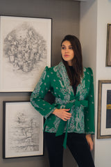 Emerald Green Bandana Belted Cardigan