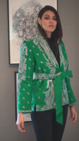 Emerald Green Bandana Belted Cardigan