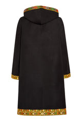 Black hooded multi use coat with pockets and hood