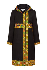 Black hooded multi use coat with pockets and hood