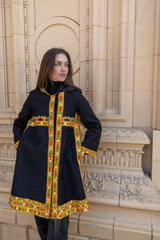 Black hooded multi use coat with pockets and hood