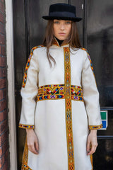 White Long Coat Tribal Detail
