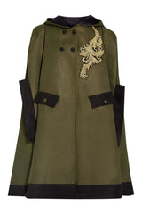 Green long hooded cape