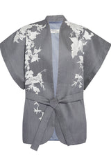 Grey kimono white flower cape