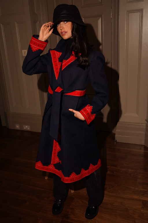 Kyana Navy Belted Coat Nadya Shah