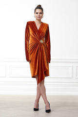 Micha Rust Velvet Short Dress