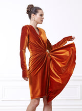 Micha Rust Velvet Short Dress
