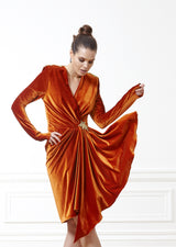 Micha Rust Velvet Short Dress