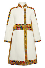 White Long Coat Tribal Detail