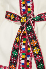 White jacket multi colour detail front tie