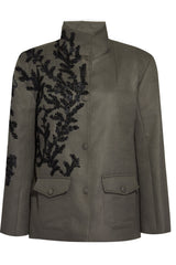 Green jacket black detail