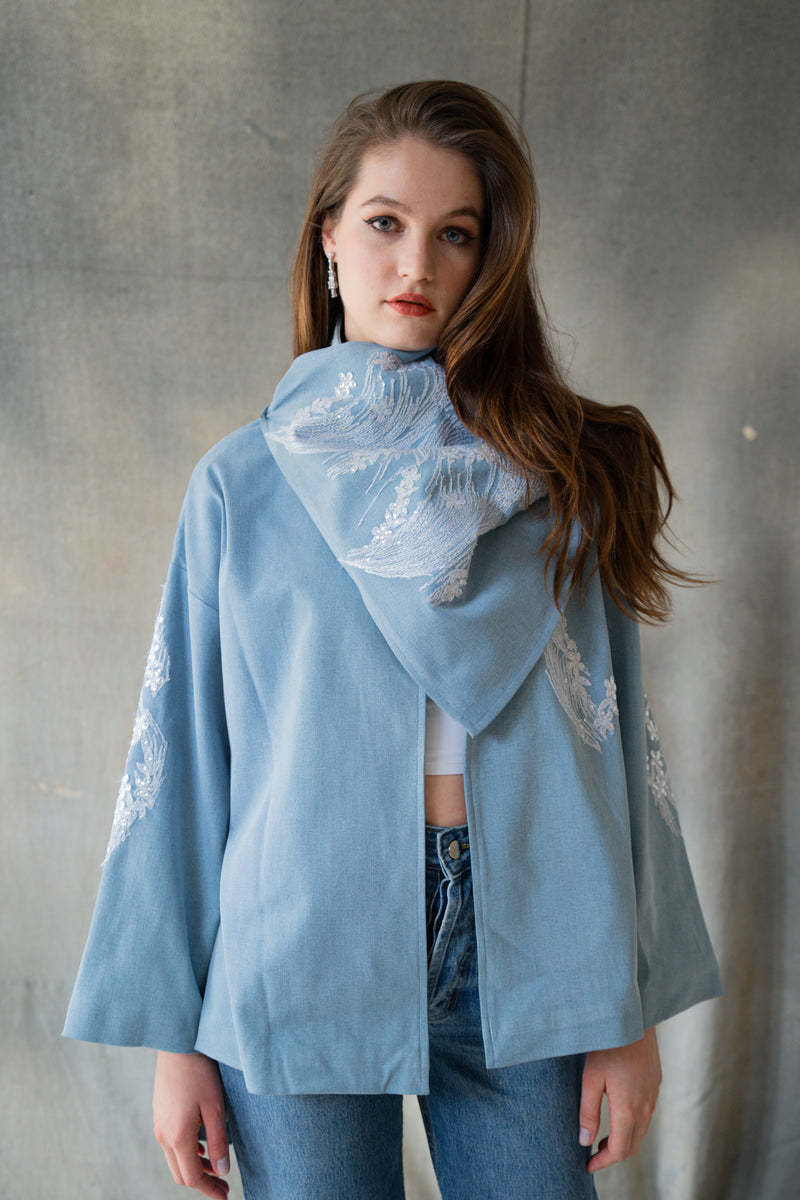 Celeste Denim Scarf Wrap Jacket