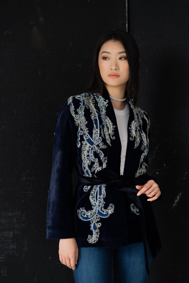 Manal Midnight Blue Velvet Jacket