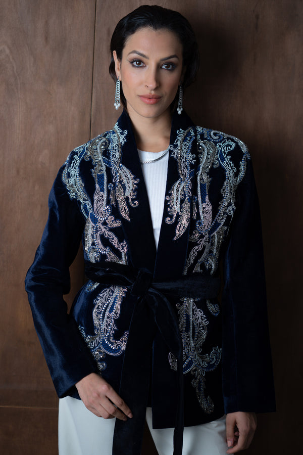 Manal Midnight Blue Velvet Jacket