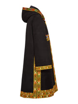 Black  hooded multi use coat with pockets and hood