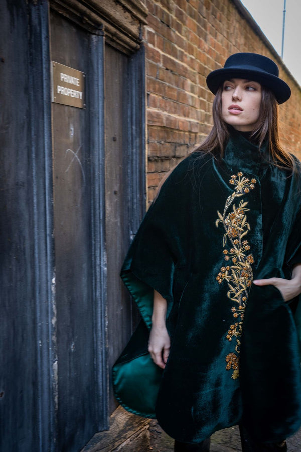 Velvet Green gold belted poncho