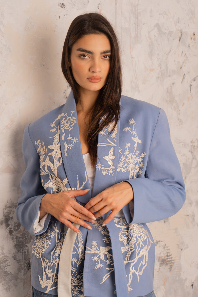 Nyla Powder Blue Belted Jacket