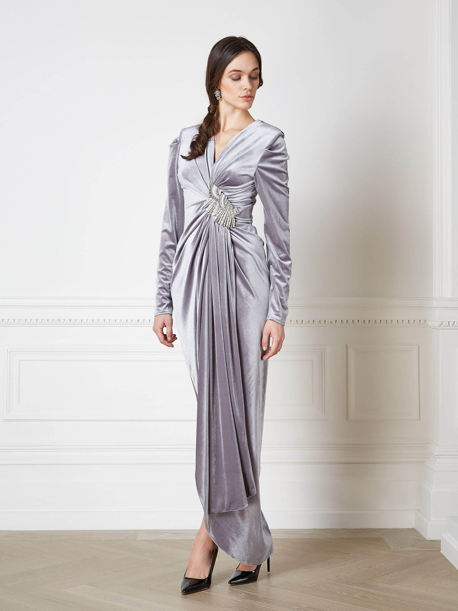 grey velvet dress Camille 12 cid_24249 blending historical charm with Hoco Dress Plain Black Taille:42