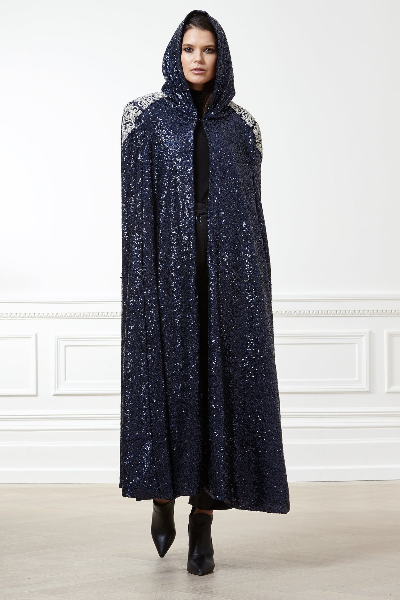Amir Hooded Sequin Cape – Nadya Shah