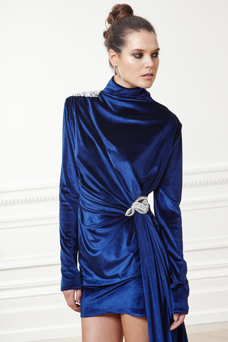 Zoe Cobalt Blue Short Velvet Dress