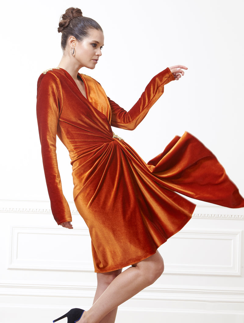 Micha Rust Velvet Short Dress