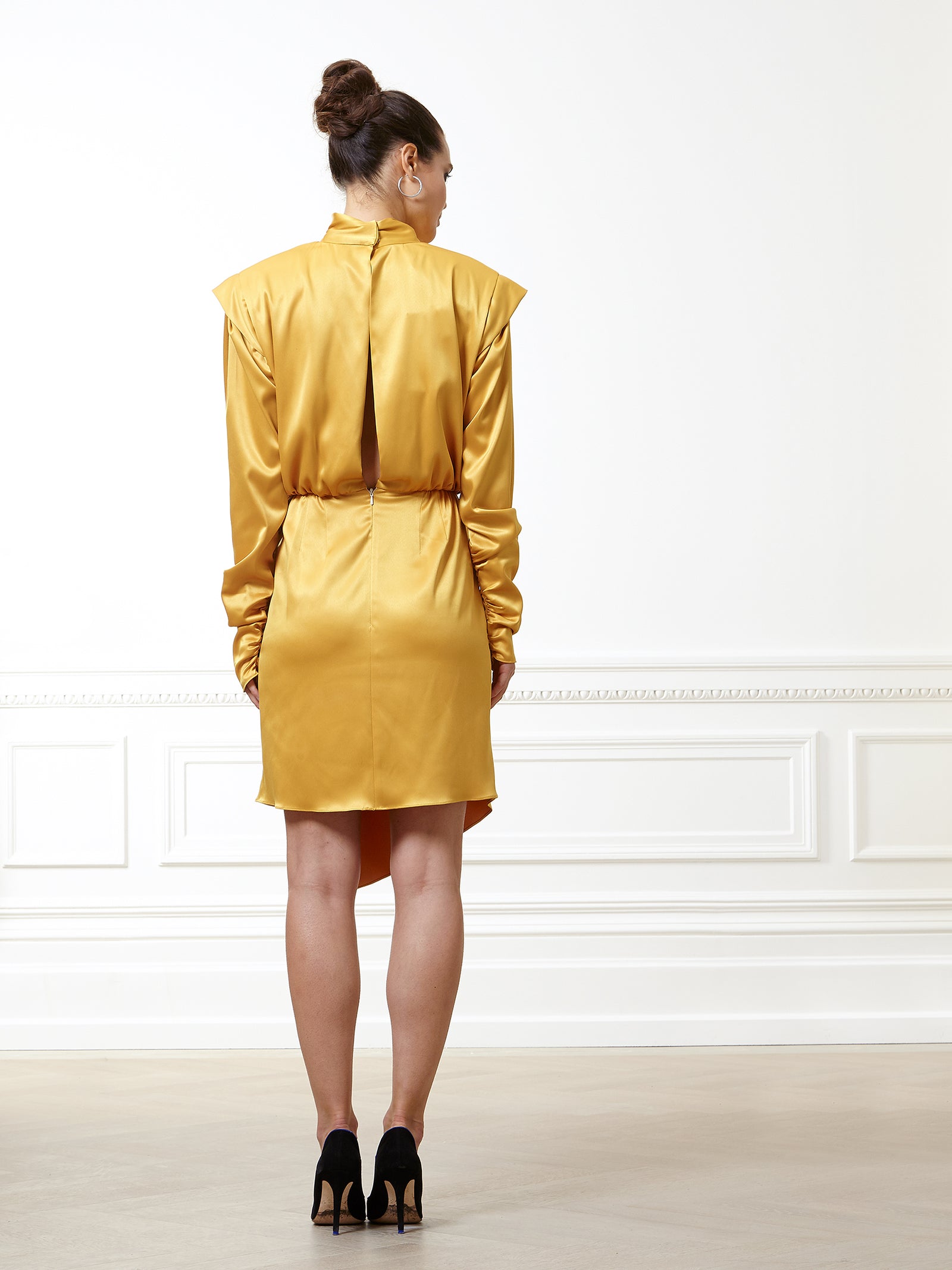 Celestine Silk Satin Canary Yellow Dress – Nadya Shah