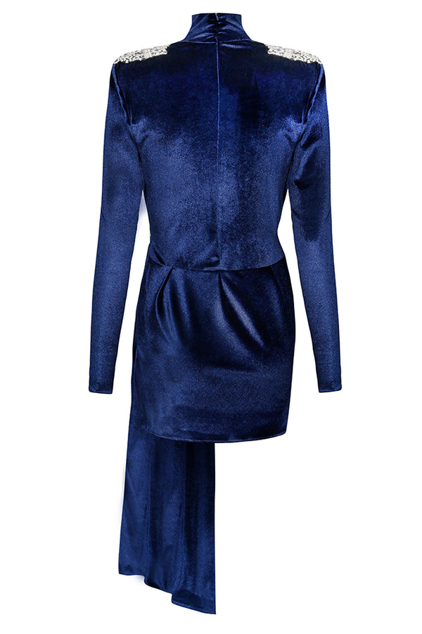 blue velvet blazer dress Velvet Double Breasted Jacket Dress Navy from Attentif Paris exclusive