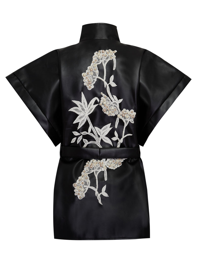 Black leather kimono